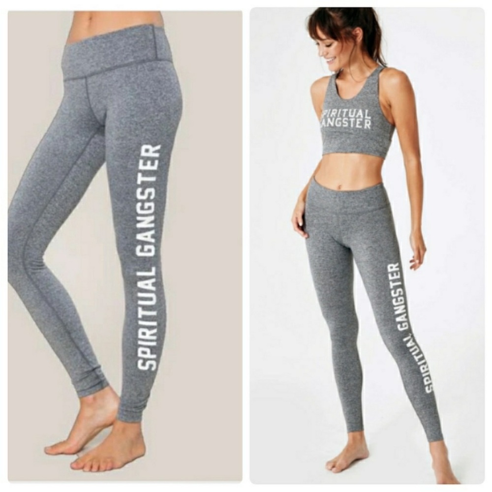 Spiritual Gangster Gray Heather Collegiate Practice Yoga Leggings XS